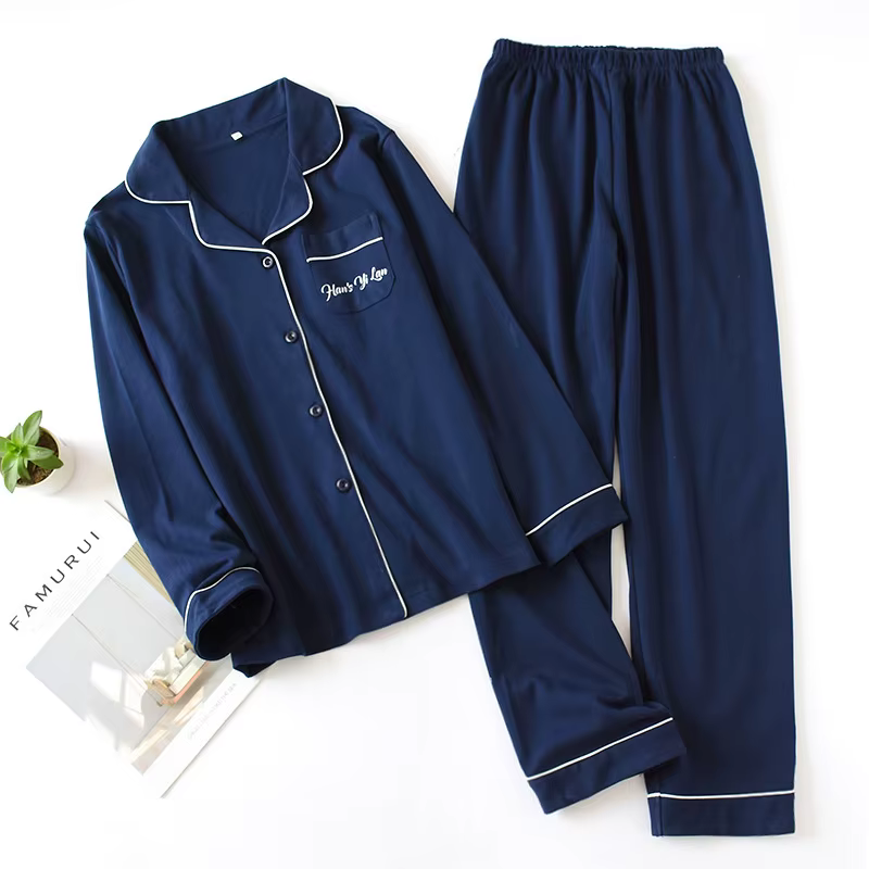 Nouveau 2026 hommes décontracté doux coton pyjama ensembles printemps automne confortable à manches 
