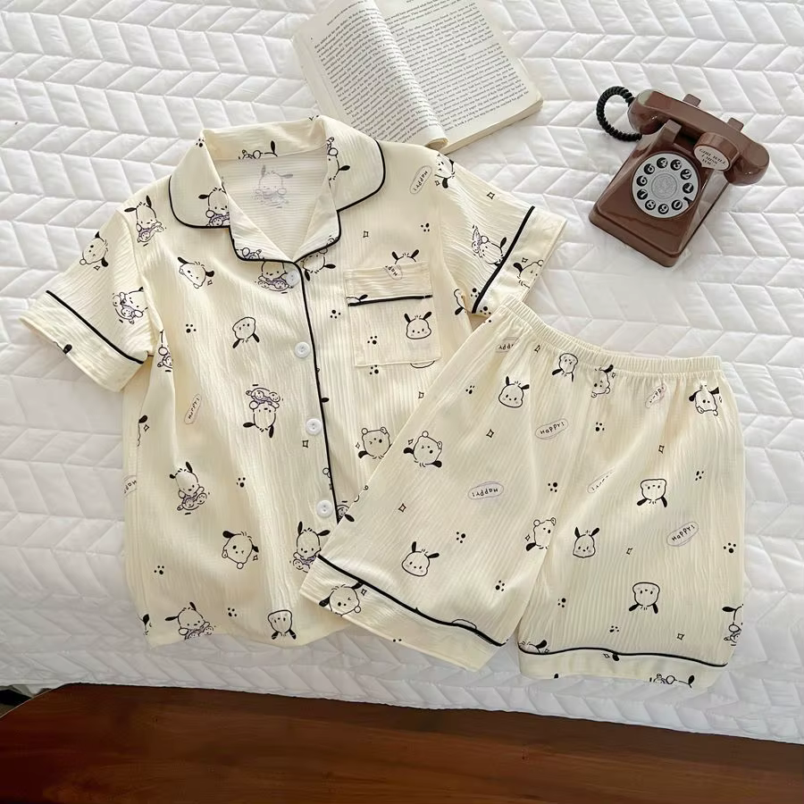 Ensemble de pyjamas mignons Hello Kitty pour femmes, été, 2 pièces, manches courtes, imprimé cartoon