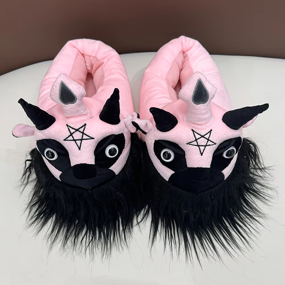 Pantoufles Michael Myers Lapin pour Femme, en Peluche Noire, Chaudes, Douces, Drôles, Thème Horreur,