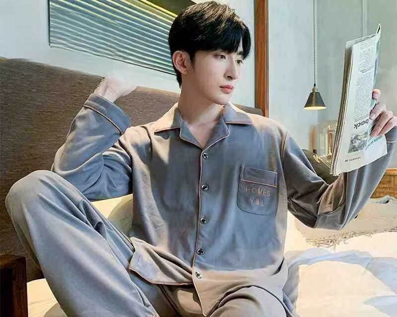 Ensembles de pyjamas pour hommes 2026 – Nouveauté 100 % coton, manches longues + pantalon, vêtements
