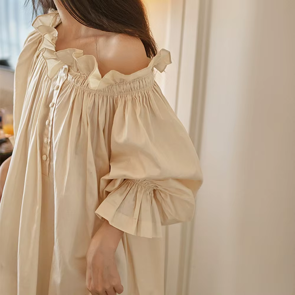 Chemise de nuit longue française rétro en coton, style féerique, pyjama sexy pour femme, robe de cha