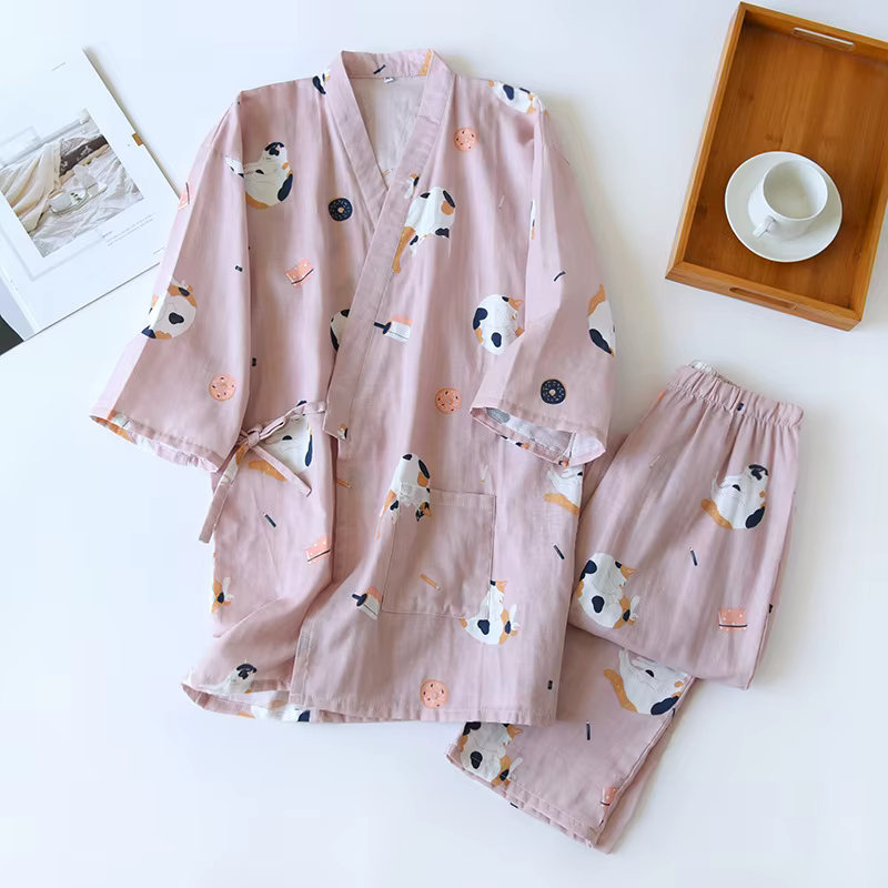 Nouveau kimono de style japonais deux pièces couple pyjama couverture hommes et femmes pur coton gaz