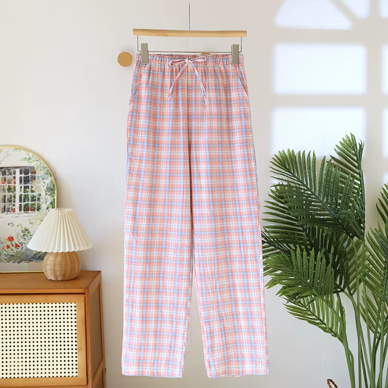 Pantalon de pyjama en pur coton pour Couple, pantalon pour hommes et femmes, Plaid, taille élastique