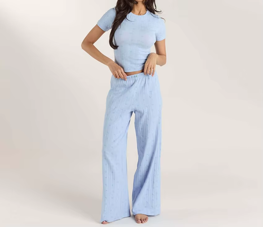Ensemble de pyjamas tricotés imprimés, nouvelle collection printemps-été 2026, pantalon à manches co
