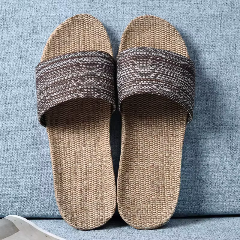 Pantoufles en lin pour femmes, chaussures d'été pour amoureux d'intérieur, antidérapantes, chaussure