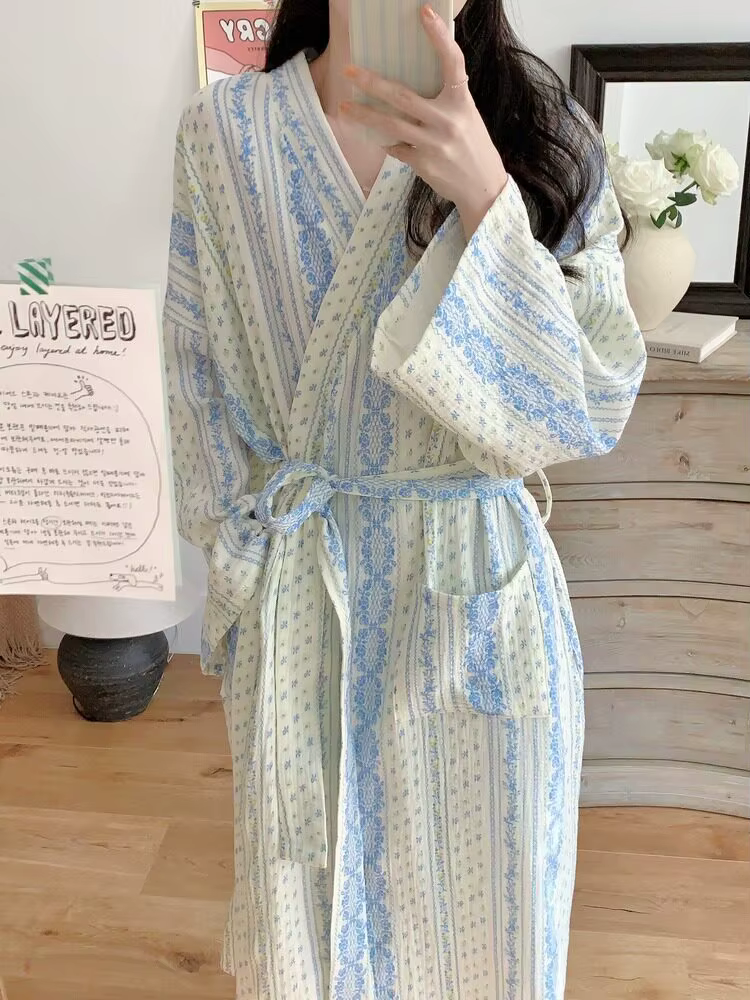 Robe de chambre pour femme printemps-automne, peignoir à manches longues, style Pure Desire, doux et