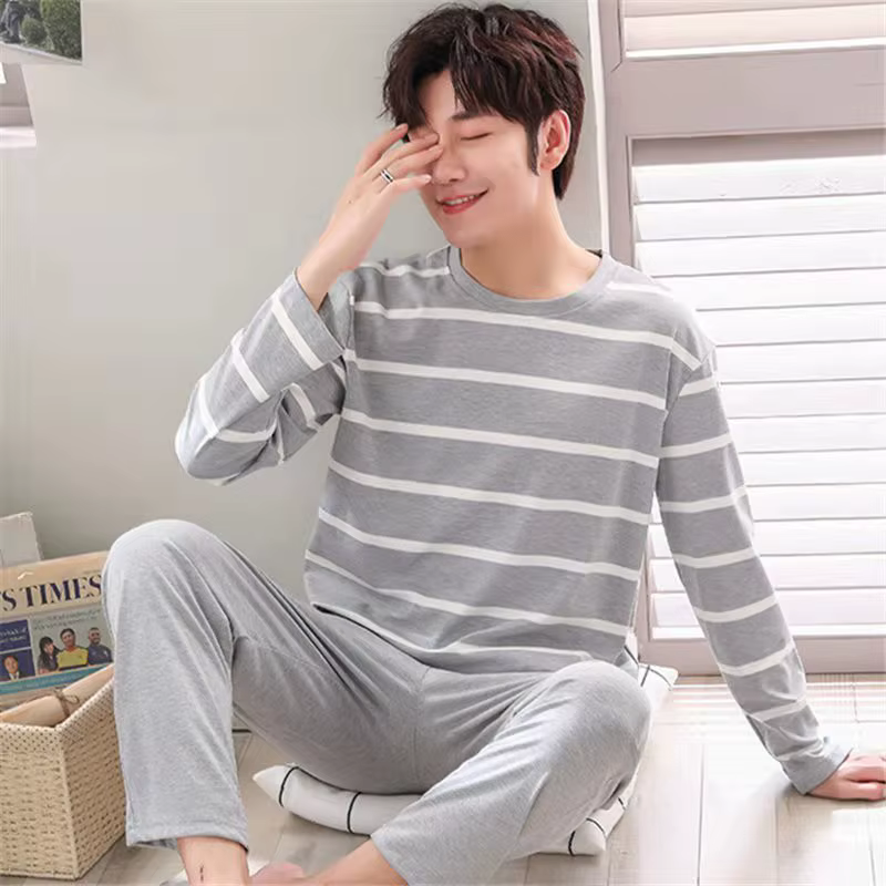 Pyjama à manches longues et pantalons longs pour hommes, vêtements de nuit pour étudiants, vêtements
