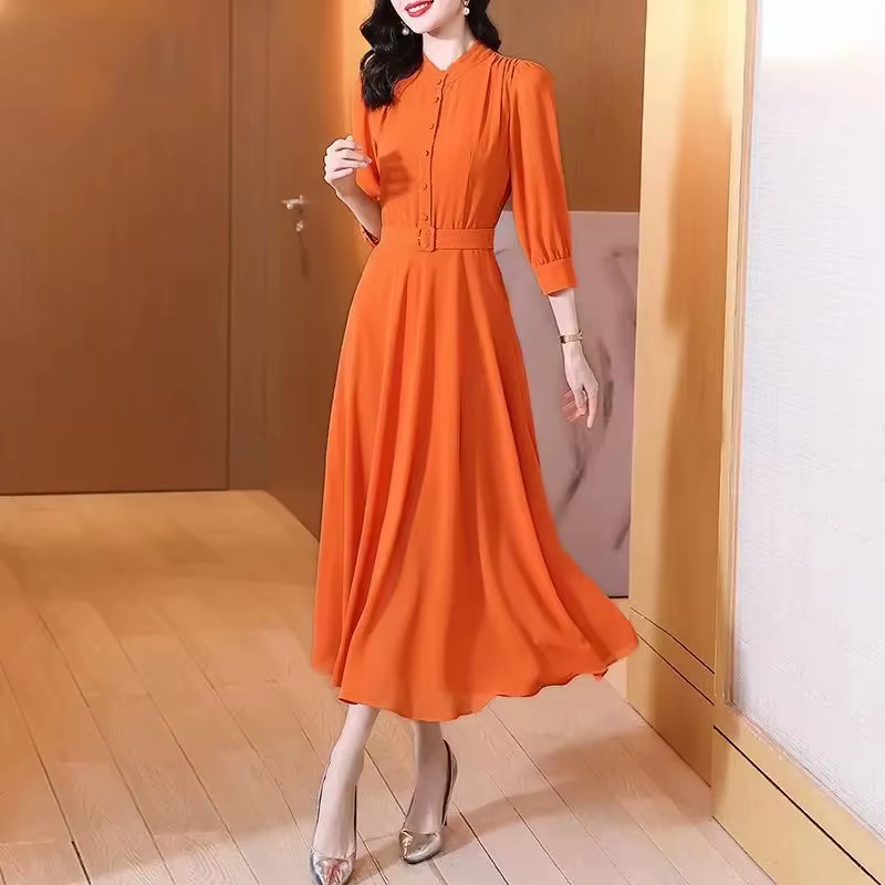 Robe mi-longue vintage à manches trois quarts pour femmes, robe de soirée pour dames, style bohème, 