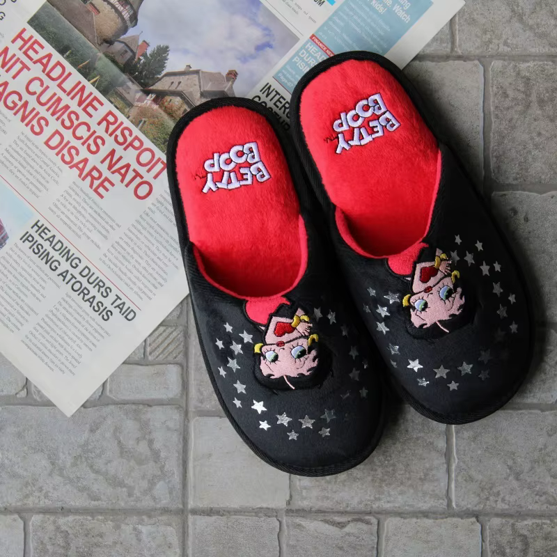 Betty Boop Anime Pantoufles en peluche pour femmes, pantoufles de dessin animé mignon, chaussures de
