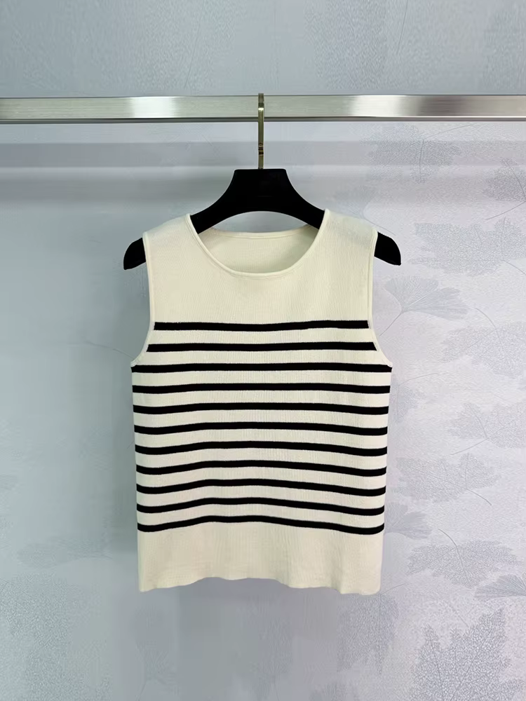 Pulls en laine rayés tricotés pour femme, col rond, sans manches, coupe droite, pour la maison, mode