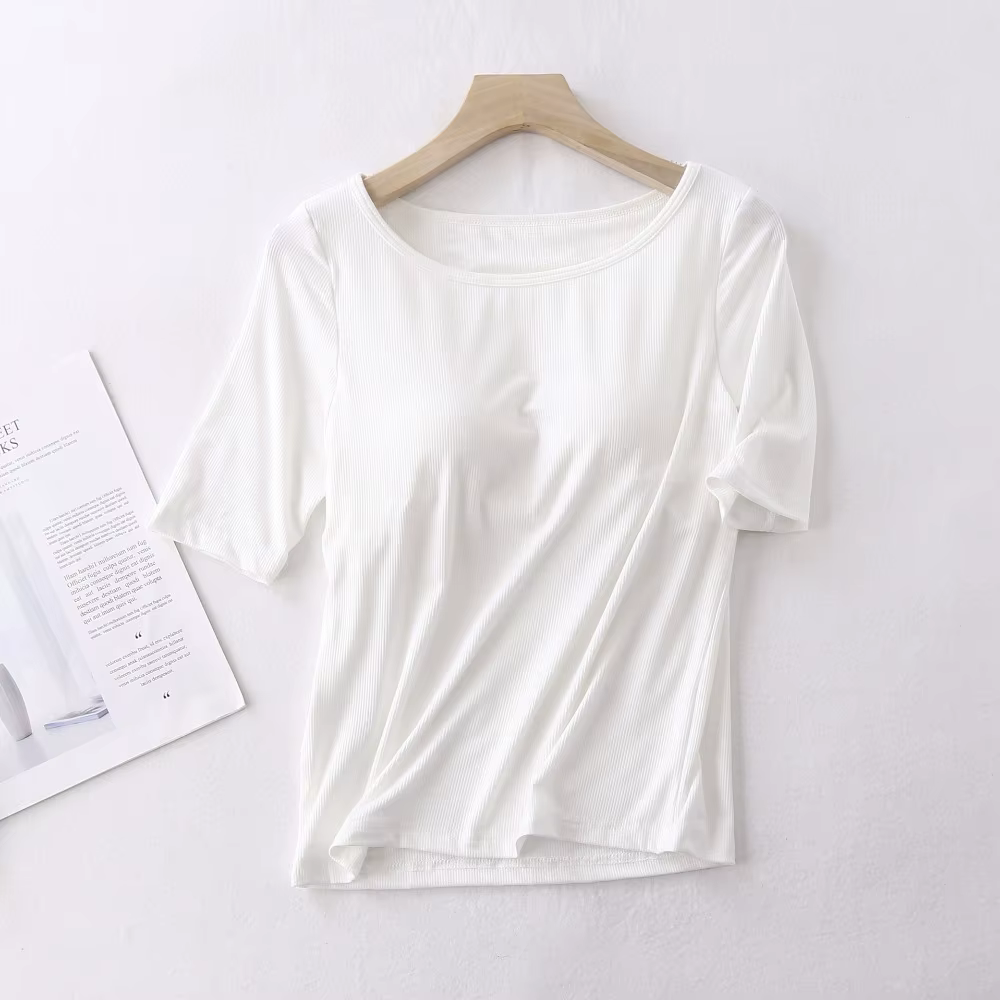 Pyjama une pièce pour femmes, hauts de pyjama en coton modal à manches courtes, t-shirt avec coussin