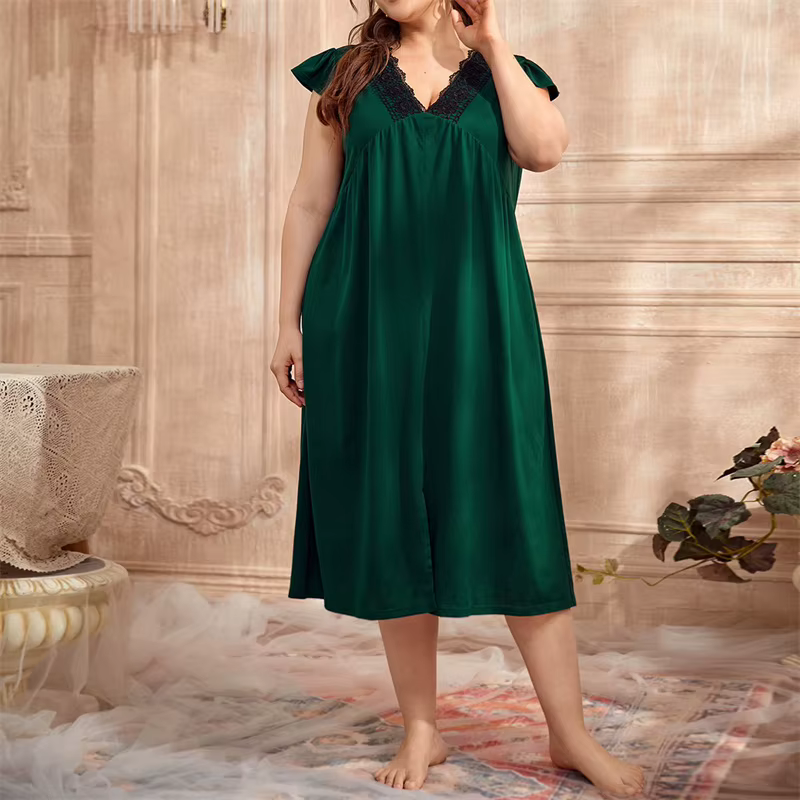 XL-5XL européenne grande taille femmes chemises de nuit col en V sans manches robe Sexy surdimension