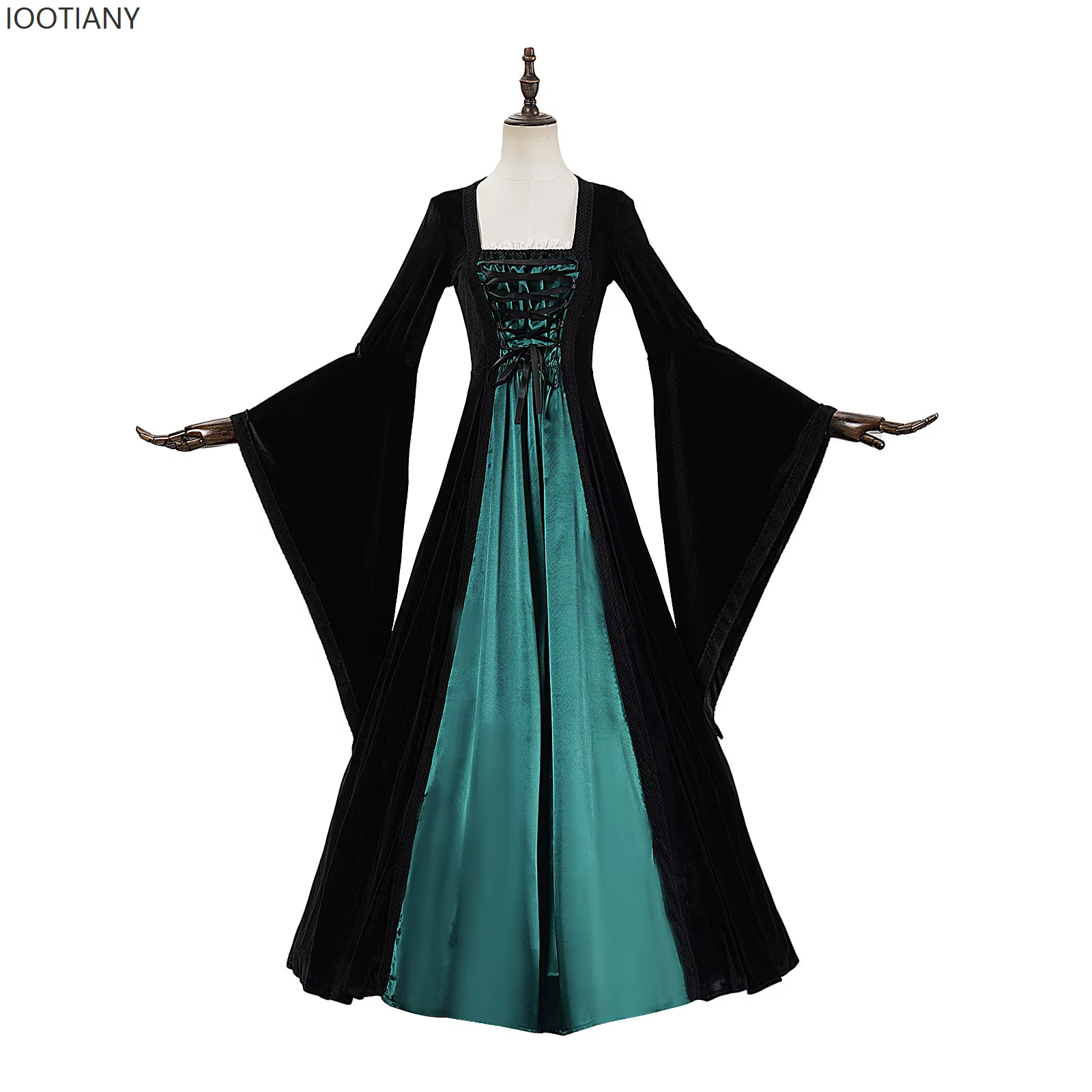 Robe médiévale de Halloween pour femme, style Renaissance, grande jupe évasée, vintage, manches long