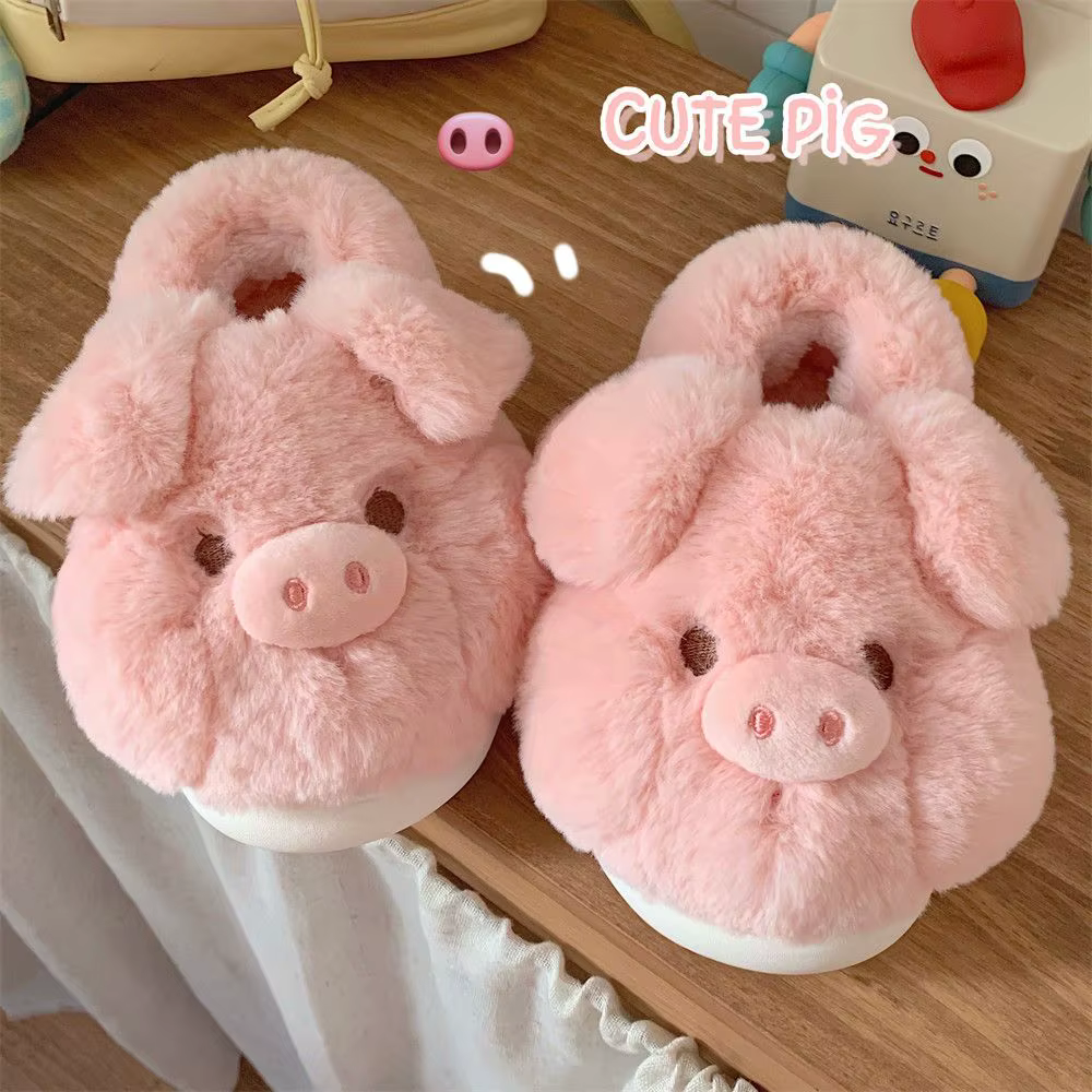 Feerldi – pantoufles de cochon moelleuses roses pour femmes, diapositives d'animaux, chaussures d'in