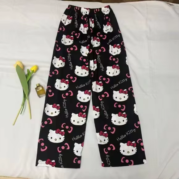 2025 nouveau pyjama Hello Kitty femmes été mince lâche pantalons décontractés dessin animé marche ma