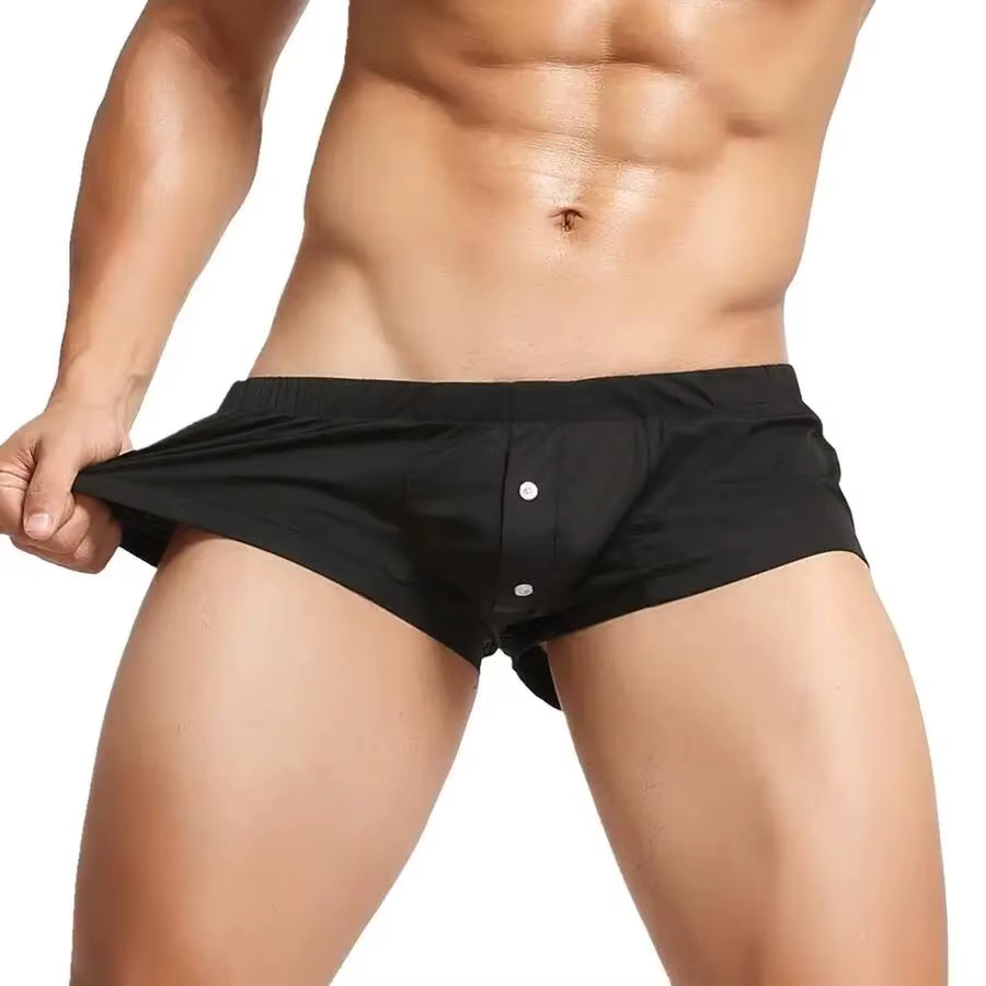 Shorts de Nuit Décontractés pour Hommes, Boxer en Coton Respirant à Taille Mi-Haute avec Poche Conve