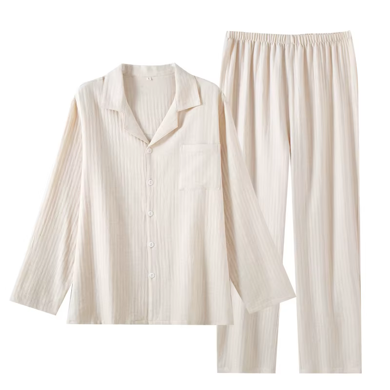 Ensemble pyjama en gaze 100% coton pour hommes | Vêtements de nuit en mousseline douce et respiran