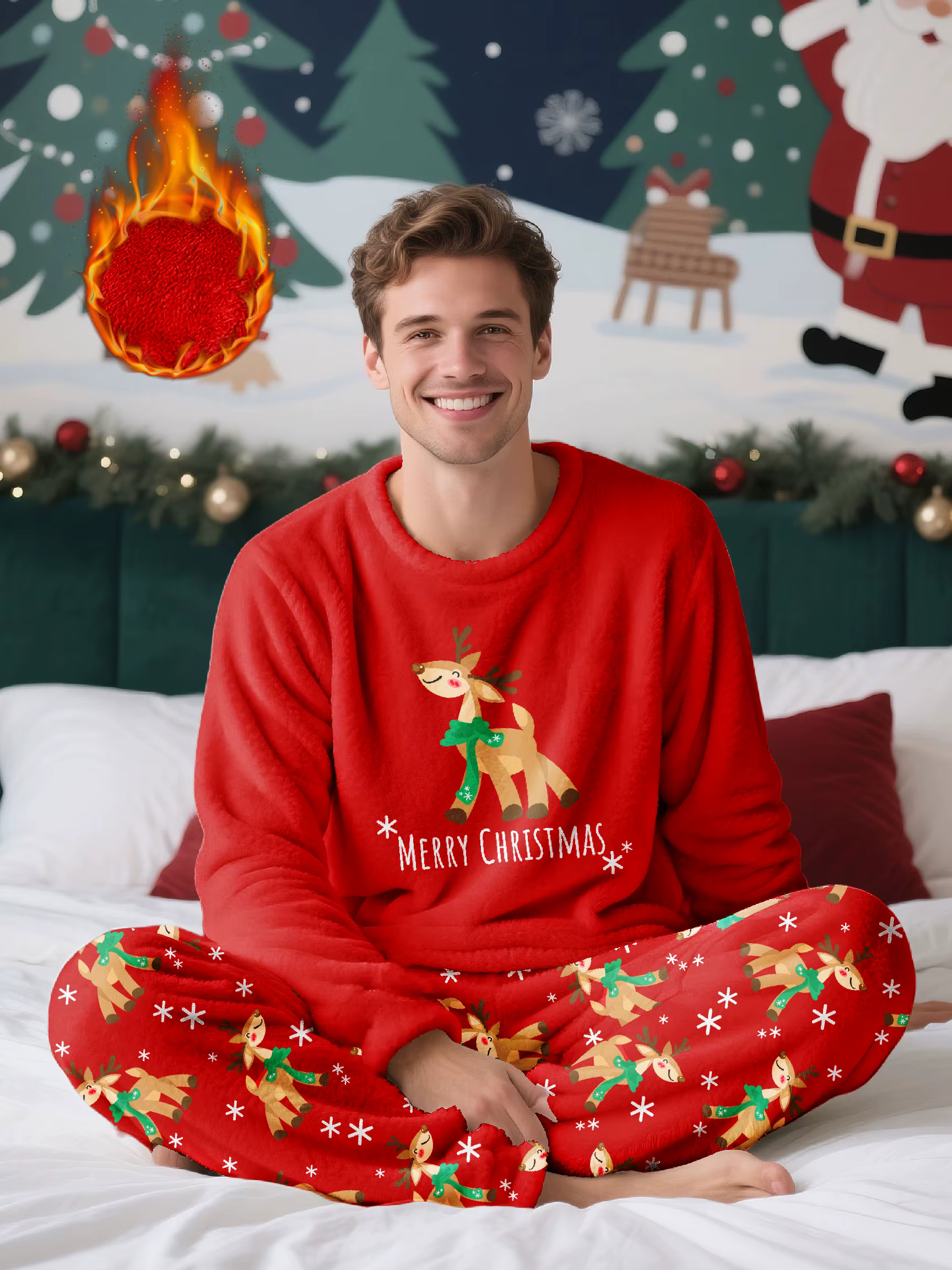 Ensemble pyjama en polaire pour homme sur le thème de Noël, comprenant un haut à manches longues et