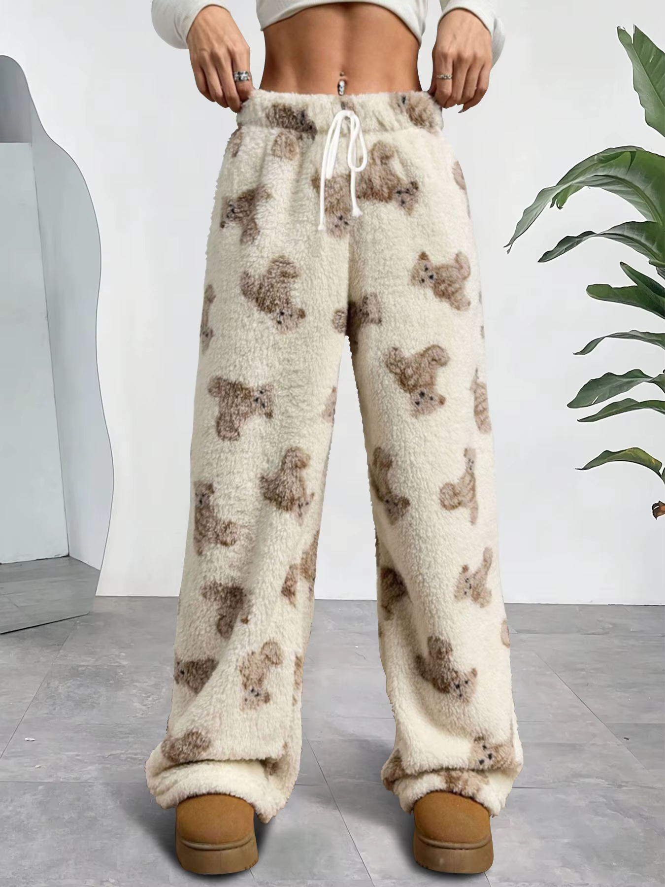 Teddy pyjamas pantalon moelleux femmes hiver chaud épais vêtements de nuit pantalon PJ pantalon noël