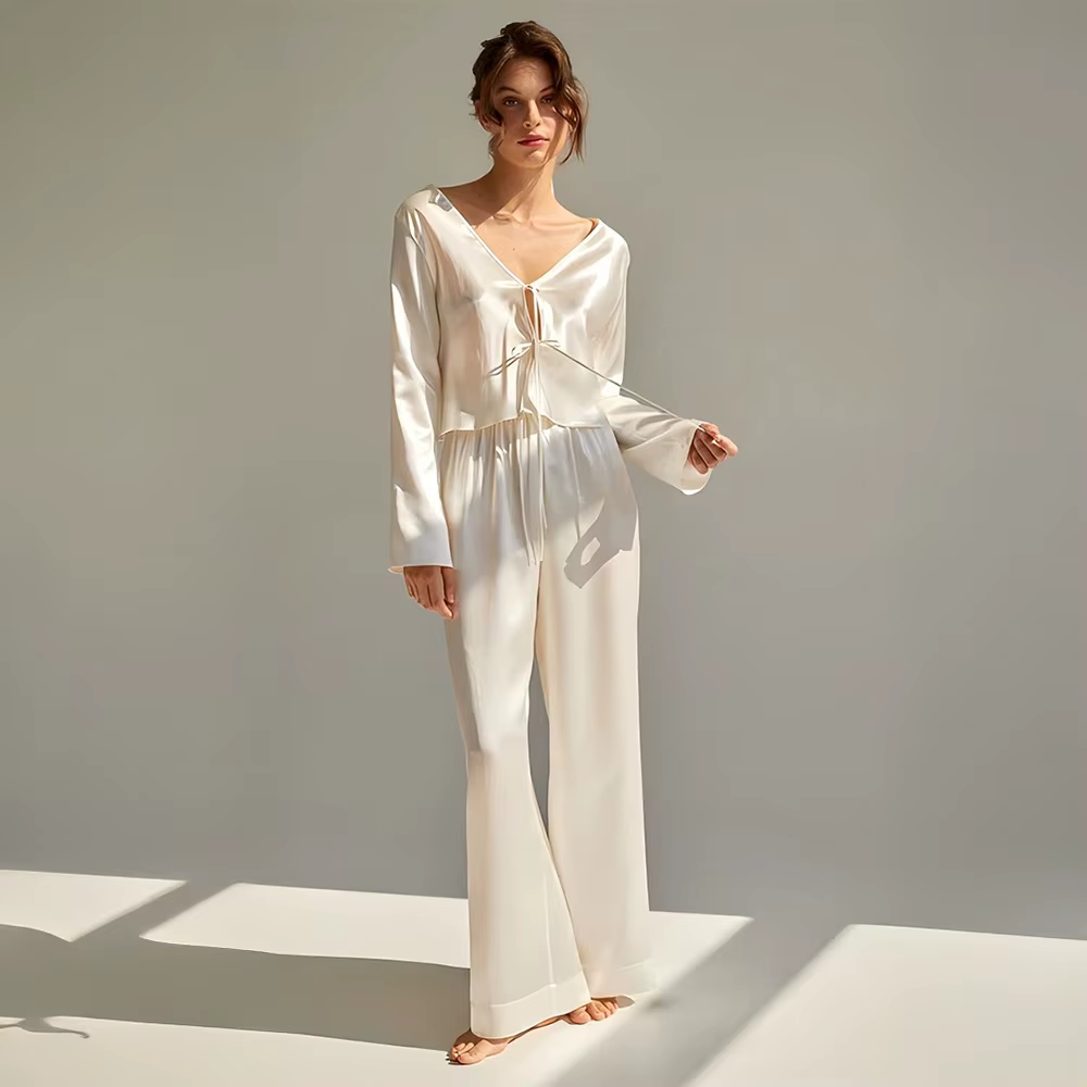 Ensemble pyjama pantalon Long à manches longues, nouveau Style, à lacets, vêtements de maison confor