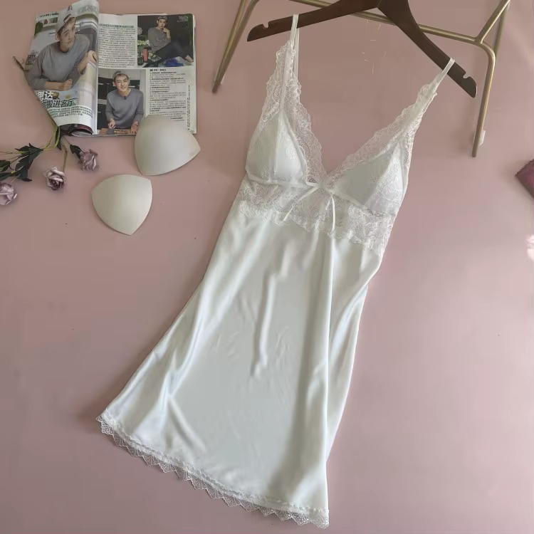 Ensemble de vêtements de nuit en satin blanc, robe de mariée, chemise de nuit sexy, kimono en dentel