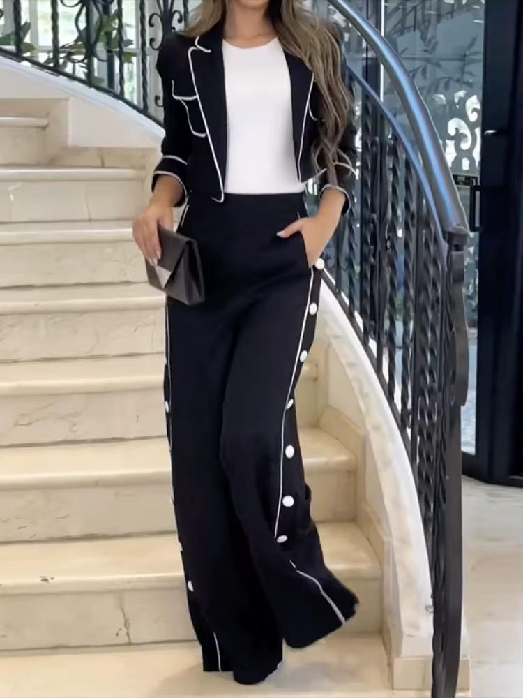Missuoo Urban femme 2025 nouveau pantalon de banlieue ensemble col cranté veste et côté boutonné tai