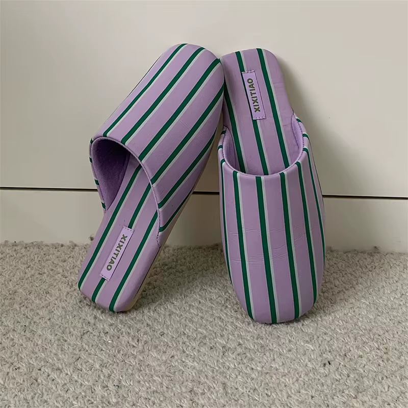 XIXITIAO NOUVEAU Chaussons d'intérieur à rayures pour femme, printemps-automne, doux, légers, à bout