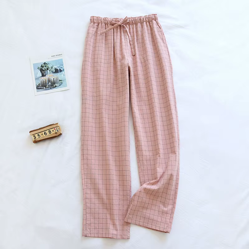 Pantalon de pyjama femme en coton, pantalon d'intérieur à carreaux automne-hiver, taille élastique, 