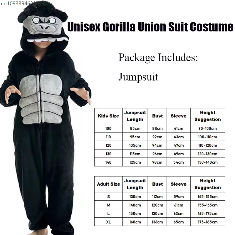 2025 enfants monstre singe couverture Onesie Animal chimpanzé à capuche pyjamas adulte gorille Union