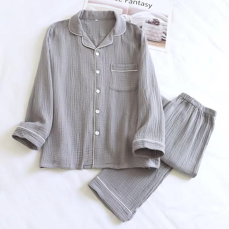 Ensemble de pyjama pour homme en gaze double couche 100% coton. Vêtements de détente classiques à ma