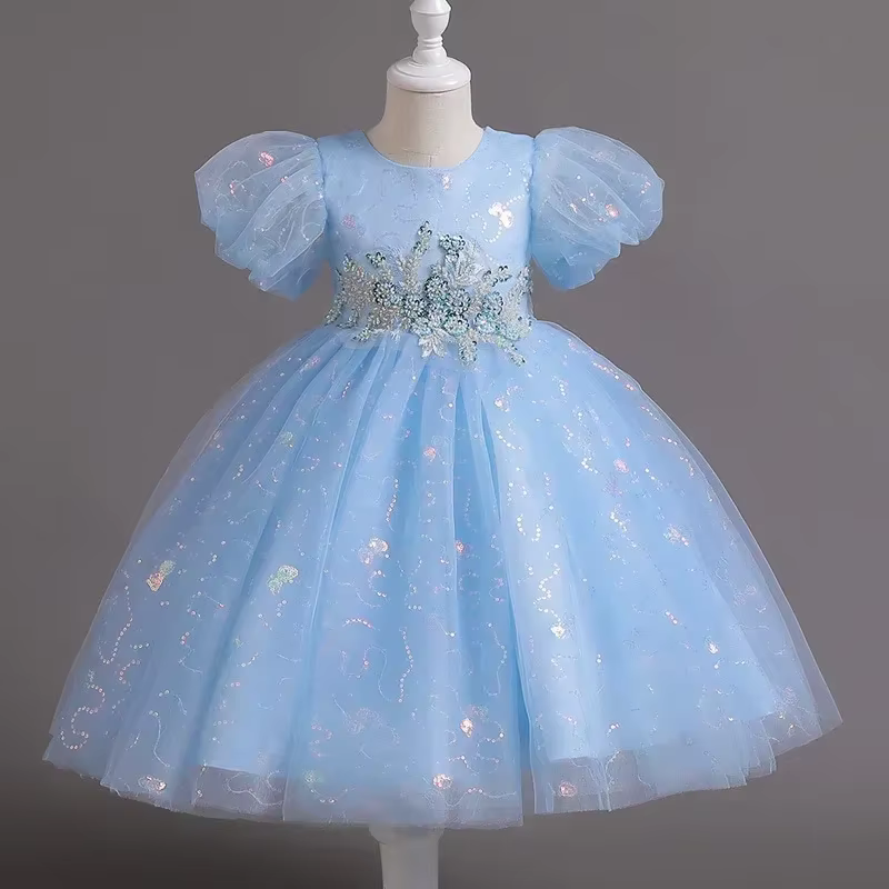 Robes de demoiselle d'honneur à manches courtes pour filles, en maille de dentelle, à la mode, pour 