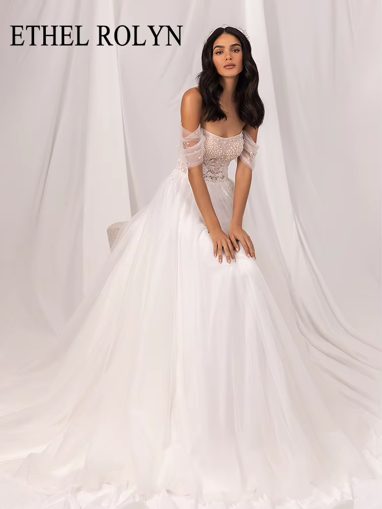 ETHEL ROLYN Boho robe De mariée hors De l'épaule chic chérie Appliques longue Train robes De mariée 