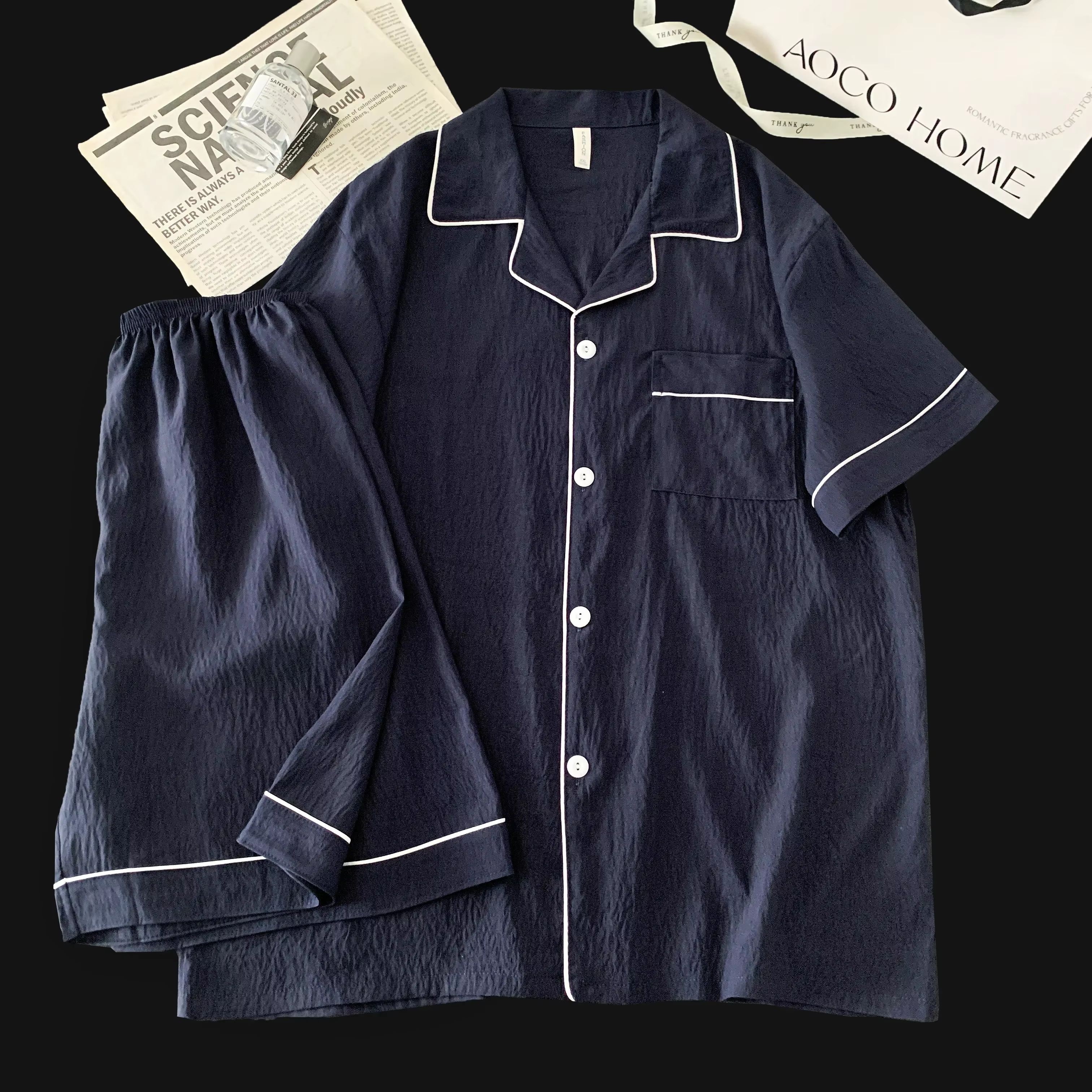 Ensemble de pyjama pour homme de haute qualité L-5XL, haut à manches courtes à col rabattu et short 