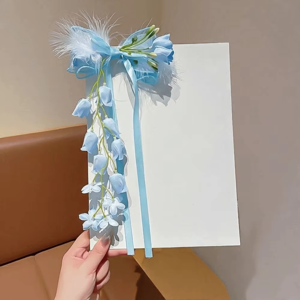 Barrettes à cheveux en tulle doux avec nœuds, motifs floraux, ruban orchidée clochette, paillettes, 