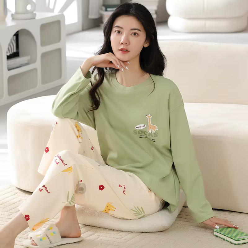 2 pièces/ensemble pyjama femme printemps et automne pantalon à manches longues dessin animé mignon p