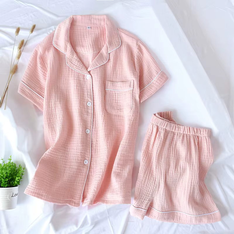 Pyjama d'été 2 pièces en coton pour femmes, Short à manches courtes, vêtements de maison simples, ab
