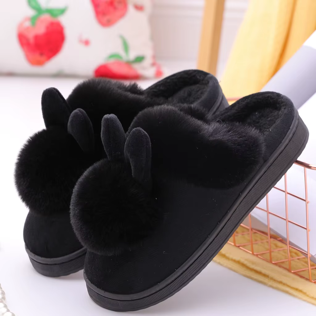 Pantoufles chaudes antidérapantes pour femmes, chaussures d'hiver douces et mignonnes avec oreilles 