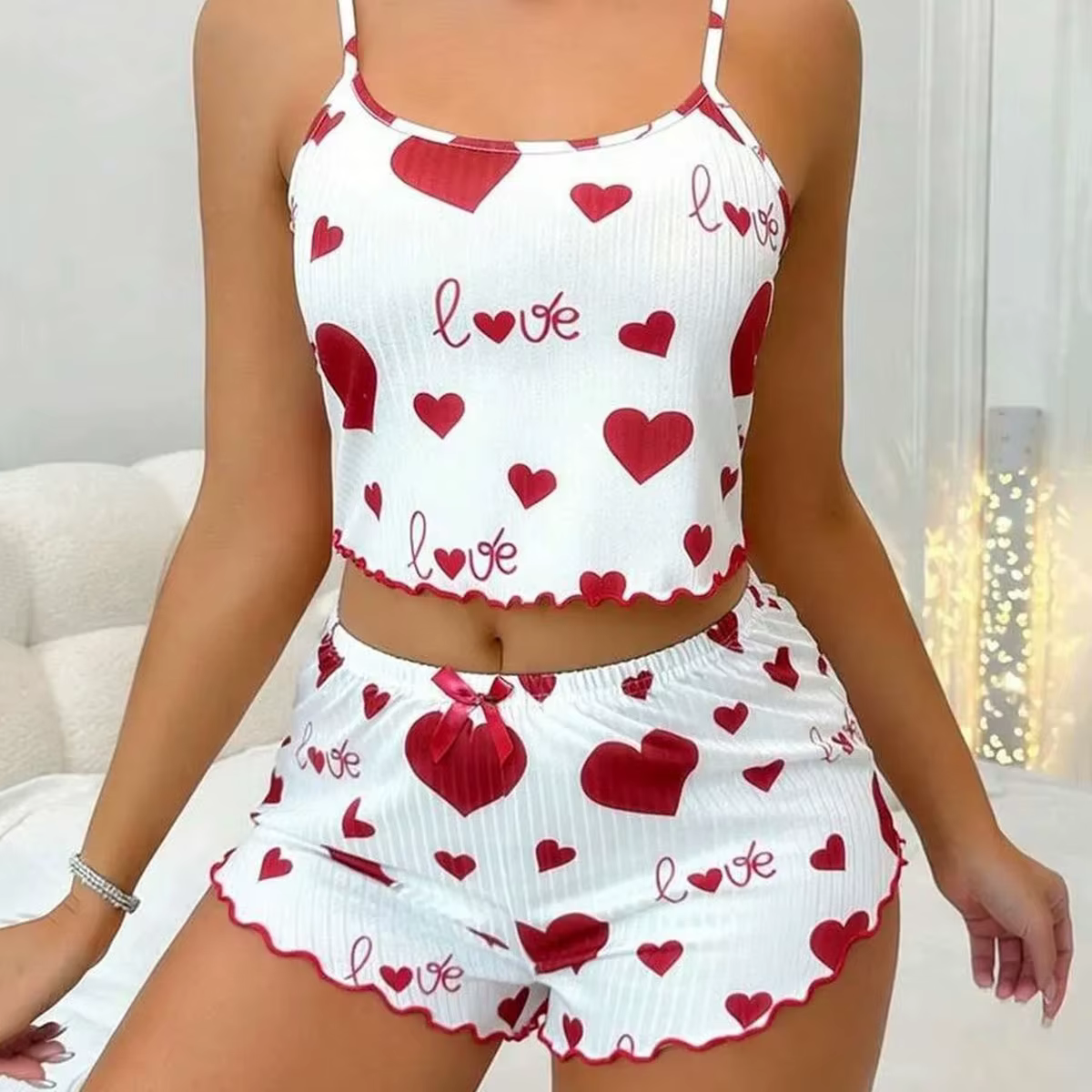 Ensemble de pyjama court pour femme, tenue d'intérieur imprimée, sous-vêtements, pyjama sexy, linger