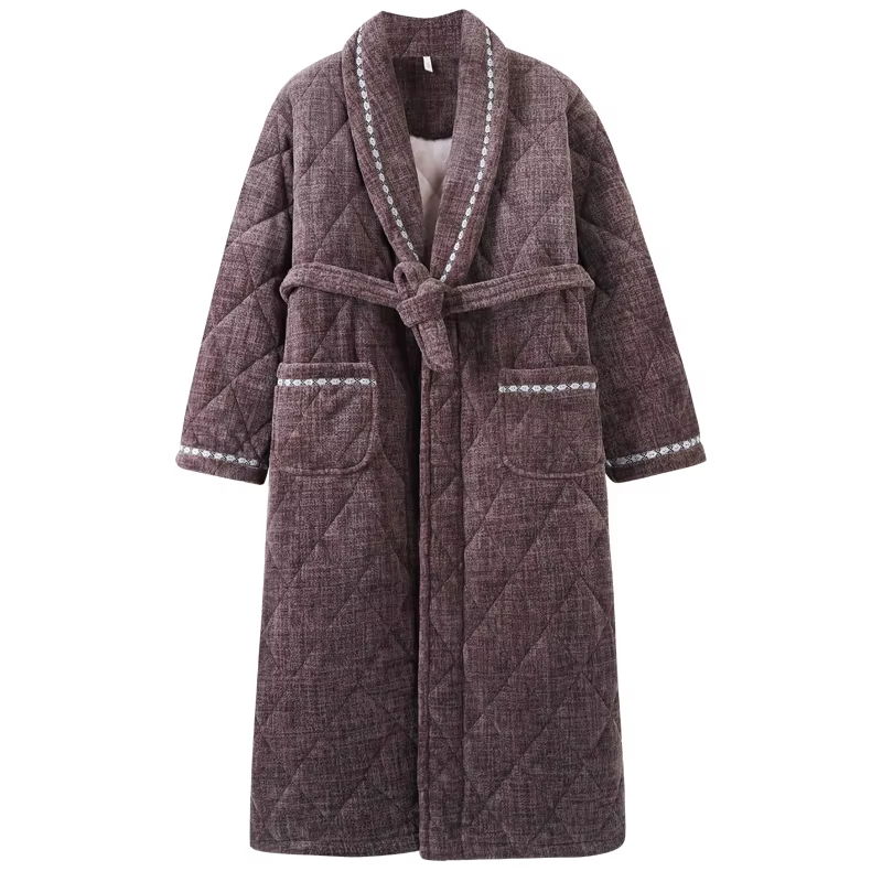 Peignoir pour homme grande taille L-5XL, peignoir en coton à 3 couches, robe de chambre pour homme,