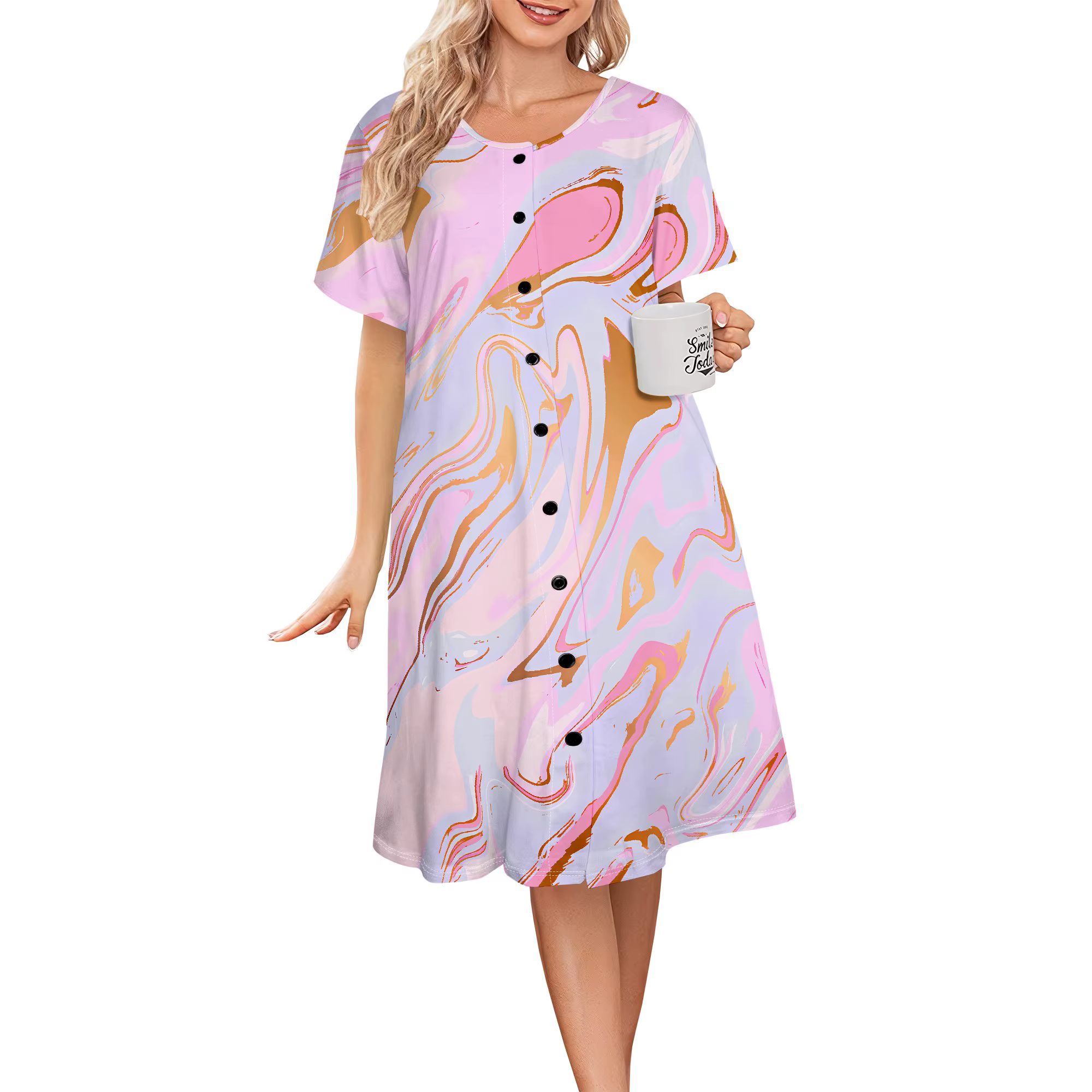 Robe de maison pour femmes, manches courtes, manteaux de maison, plumeaux, robes de nuit moomoo avec