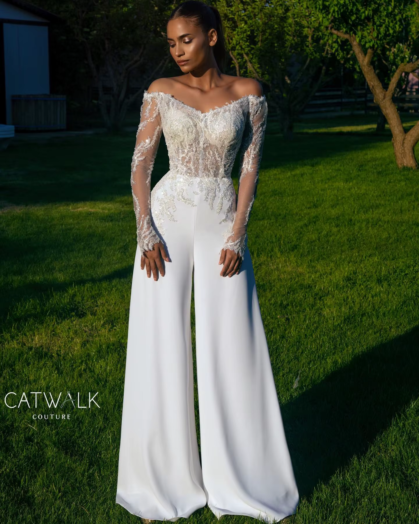 Combinaisons personnalisées à manches longues pour femmes, robe de mariée, pantalon imbibé, occasion