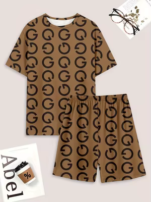 Ensemble pyjama pour homme à manches courtes et short avec imprimés lettre "G", vêtements de nuit d'