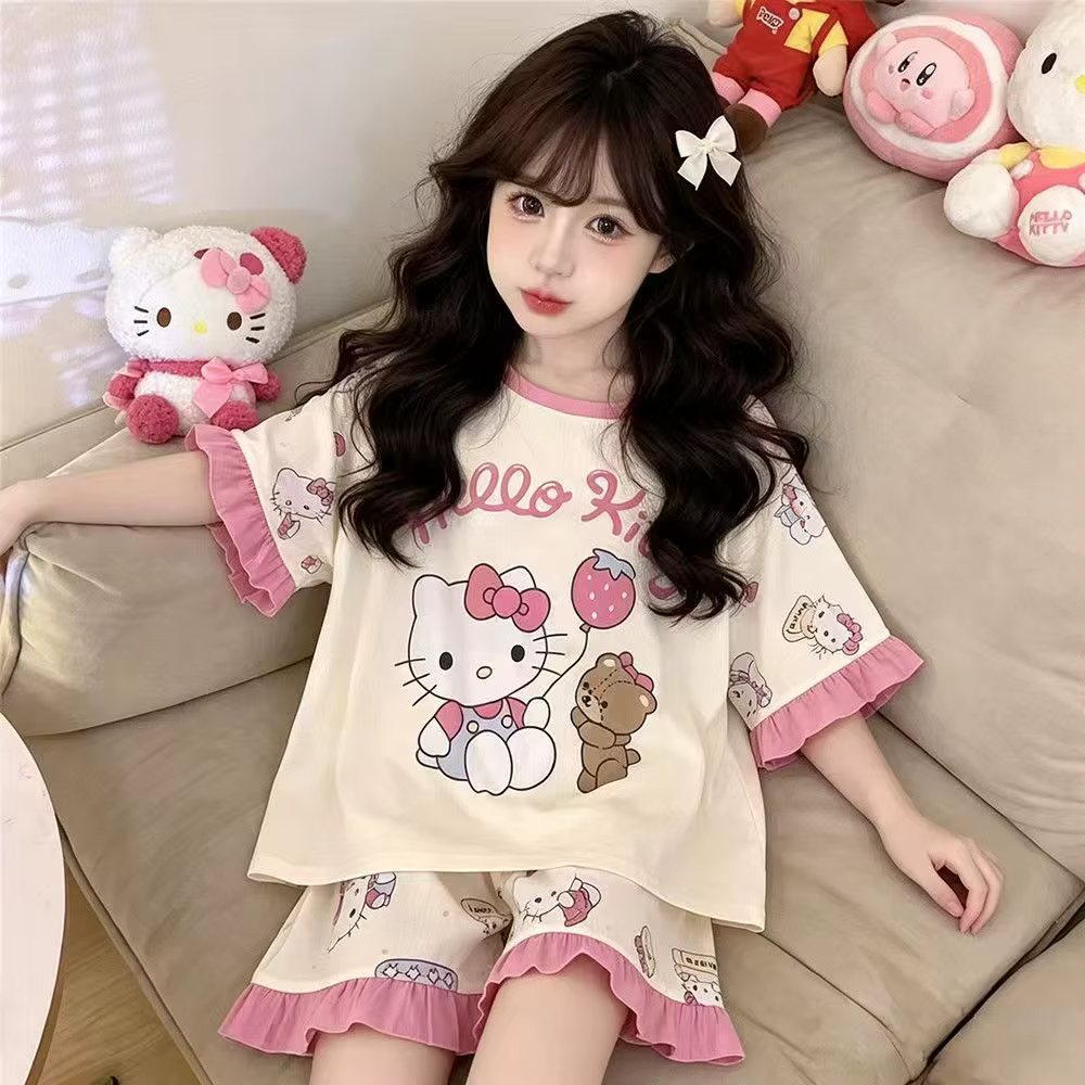 Ensemble de pyjamas pour filles, pyjamas d'été à manches courtes et shorts, vêtements de détente pou