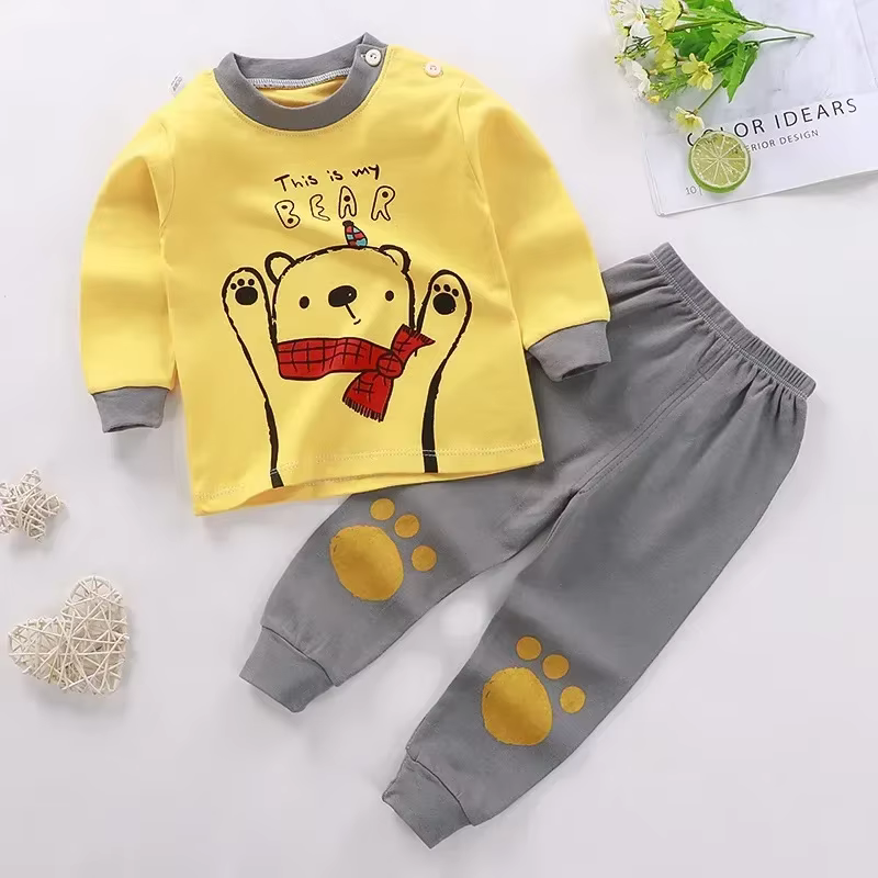 Ensemble pyjama pour enfants, garçons et filles, imprimé de dessin animé, t-shirt à manches longues,