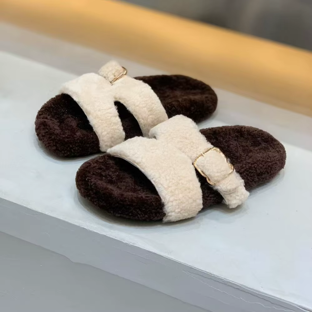 Chaussons d'intérieur en fourrure moelleuse pour femmes, pantoufles plates légères de luxe, pantoufl