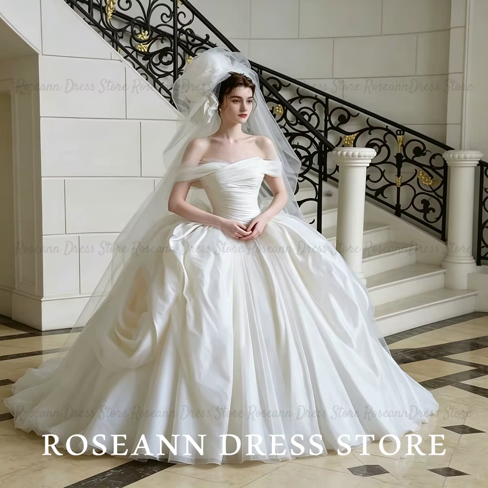 Robe de mariée Roseann, exquise, en tulle, épaules dénudées, style princesse, froncée, traîne balaya