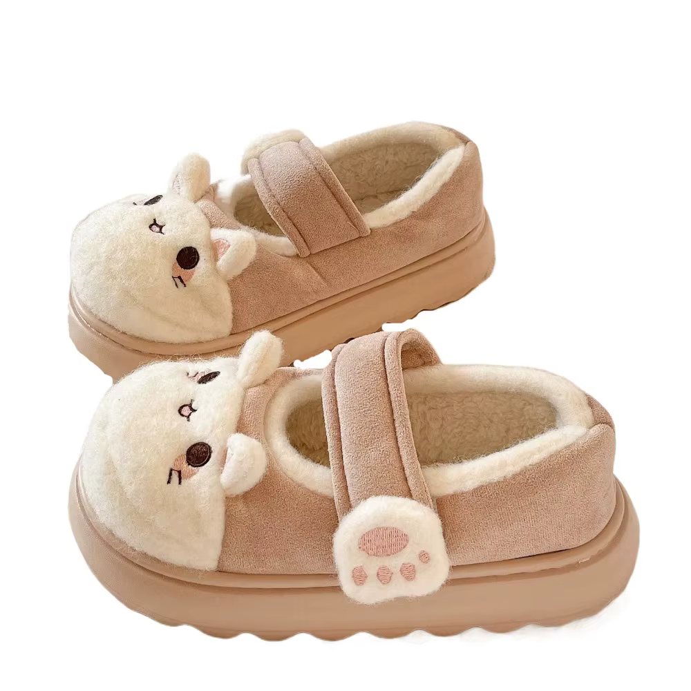 Chaussures patte de chat de dessin animé mignon, pantoufles antidérapantes épaisses et chaudes Kawai