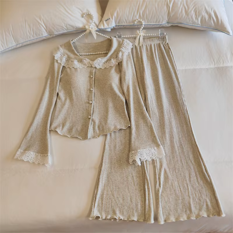 Pyjama élégant et doux pour femmes, ensemble pantalon à manches longues, boutons, coussin de poitrin