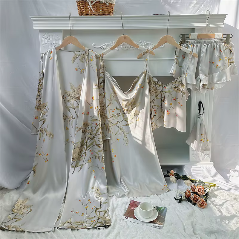 Pyjama imprimé floral élégant, ensemble 5 pièces pour femmes, Kimono décontracté, peignoir, Sexy, ra
