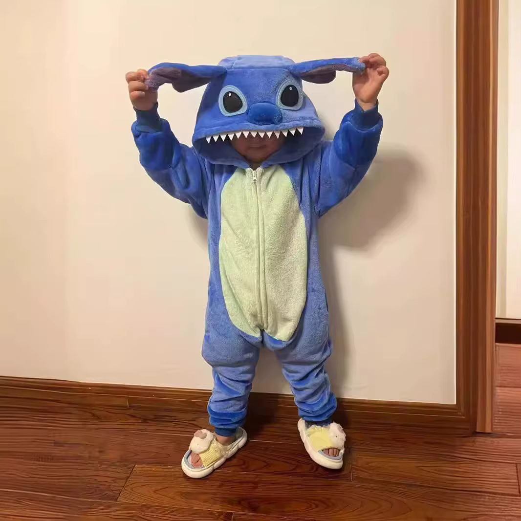 Pyjama de dessin animé Stitch, Costumes de Cosplay pour filles et garçons, pyjama une pièce en flane